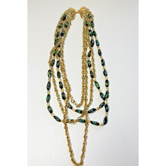 Rare HTF Vintage Crown Trifari 5-Strand Black Confetti Art Glass Beaded Necklace - Picture 7 of 10